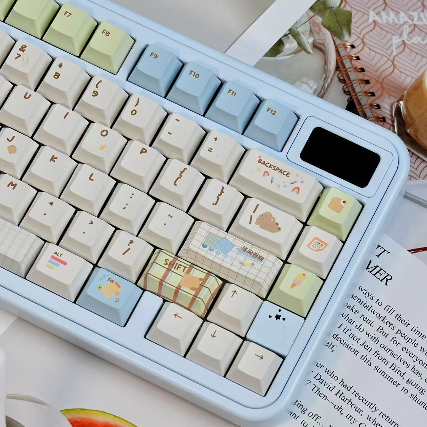 URE Leisurely Holiday Keycaps Dye-Sublimation Cherry Profile PBT Keycaps Cute Bear Key Caps For MX Cherry Mechanical Keyboard
