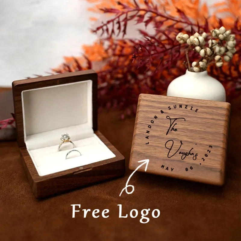 1PCS Free Personalized Custom Engrave Wooden Jewels Box Ring Earrings Box Earrings Holder Walnut Jewels Storage & Display Box