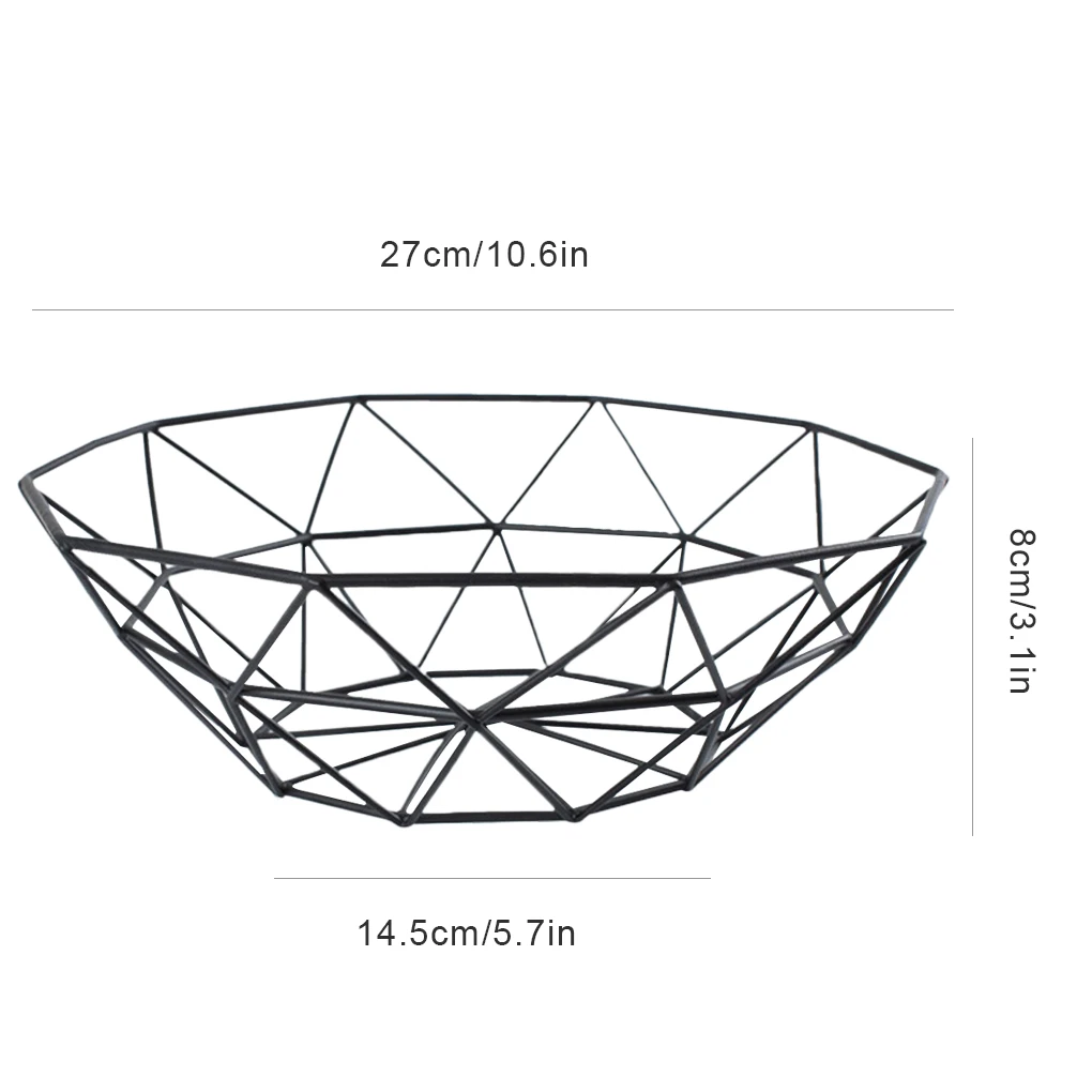 Iron Mesh Woven Fruit Basket Kitchen Countertop Fruit Bowl Vegetable Decorative Holder - Black