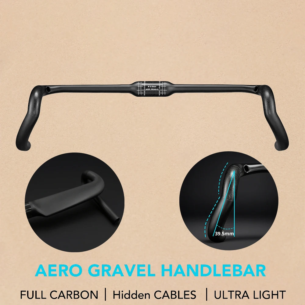 Guidon de vélo de gravier en fibre de carbone Ullicyc T1000, guidon de route avec câblage interne, accessoires de vélo 360/380/400/420