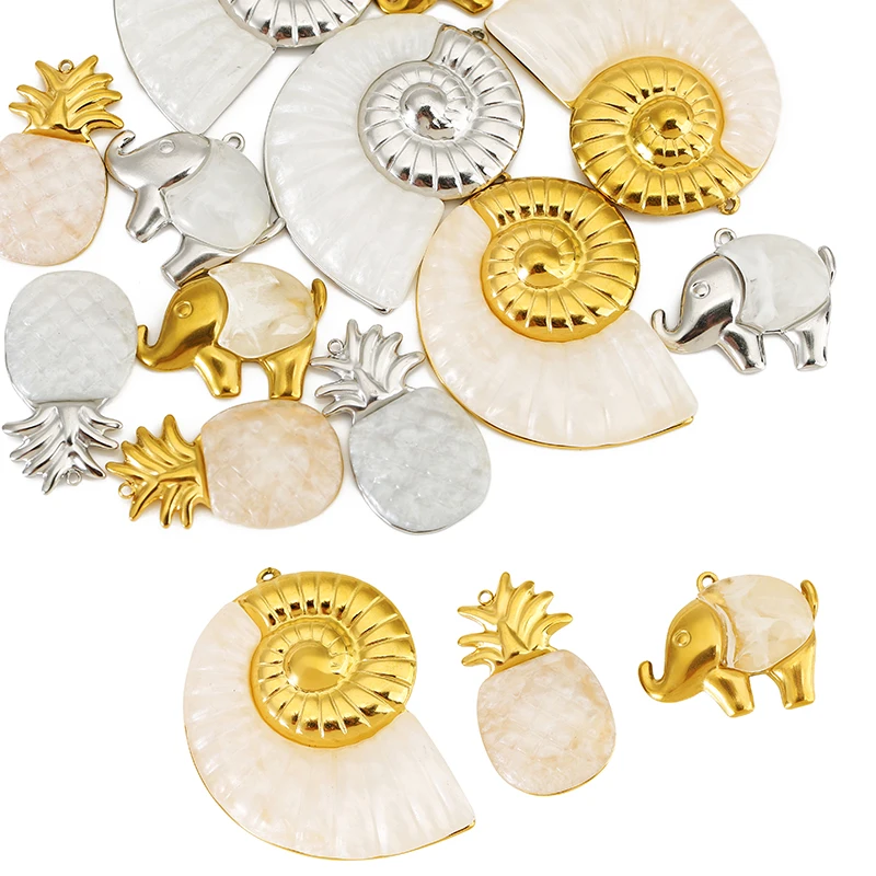 

2Pcs Stainless Steel Elephant Pineapple Conch Shell Charms for Women's Bracelets, Necklaces, Pendants, Jewelry DIY Accessories