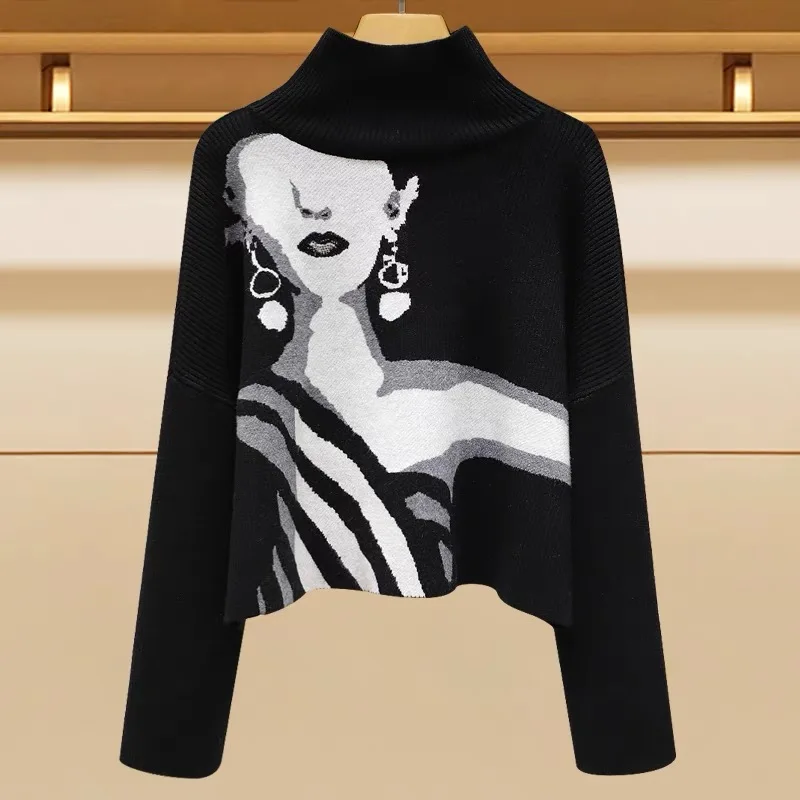 Autumn and winter clothing new style fashionable temperament lazy style black sweater women\'s semi high neck slim fit and slimmi