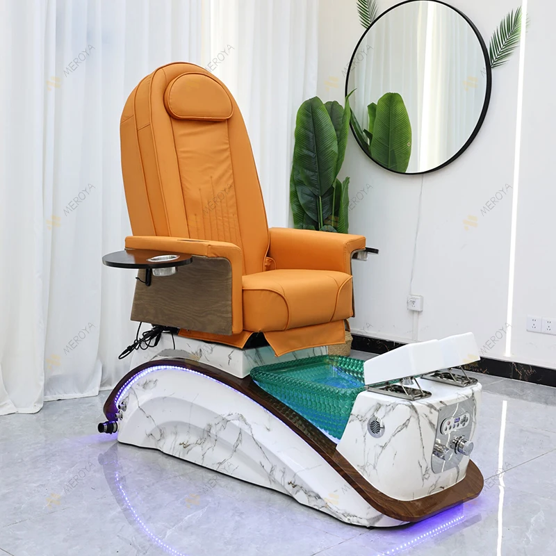 

Luxury Nail Salon Equipment White Foot Care Spa Manicure Chair Modern Electric Reclining Massage Pedicure Chair with Lights