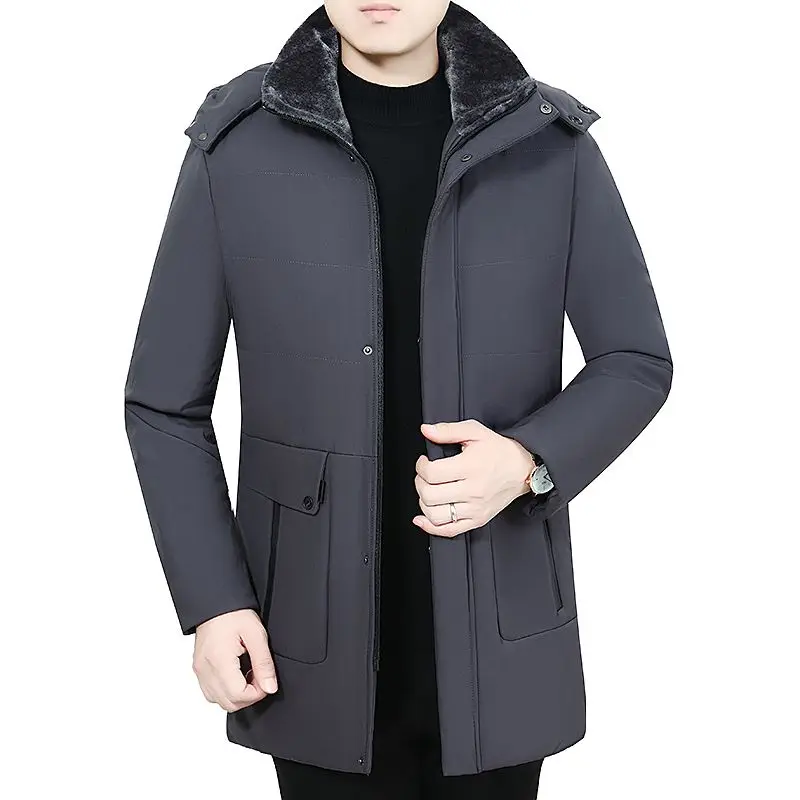 Chaqueta de invierno para hombre, parka gruesa y cálida, cortavientos informal, forro de Cachemira de calidad, abrigos con bolsillo desmontable, A56