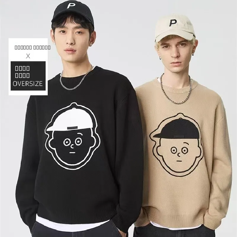 

Оригинальный дизайн, свободный крой, свитер с вышивкой для пар, модный брендовый молодежный повседневный свитер с длинными рукавами и круглым вырезом, вязаный.