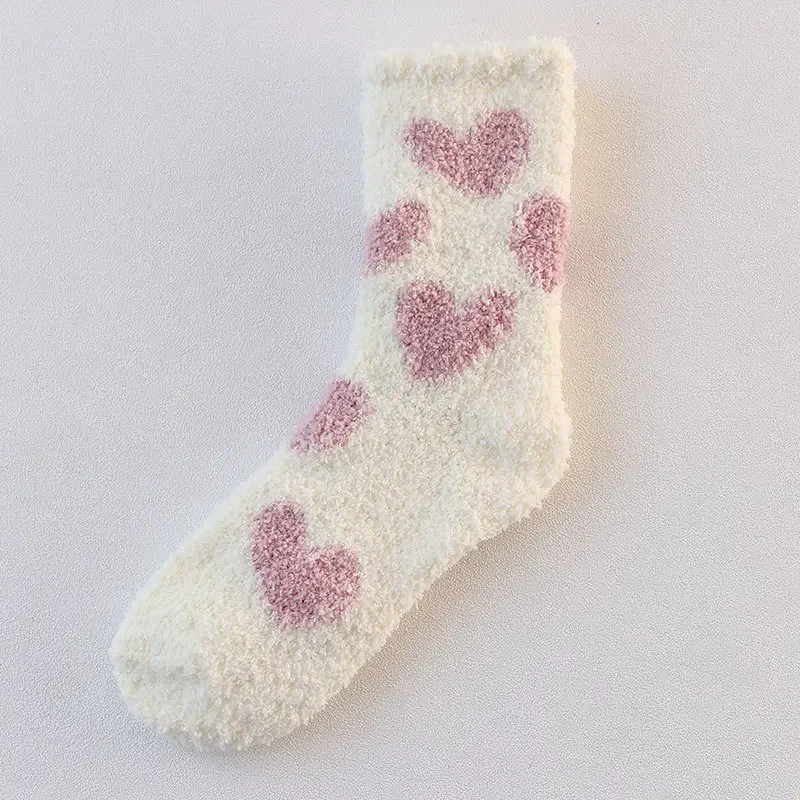 Winter Thickened Socks for Women Coral Wool Warm Middle Tube Socks Heart Lovely Cotton Socks Sleep Носки Home Floor Calcetines