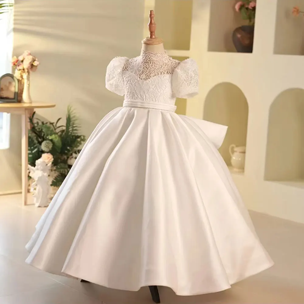 Jill Wish elegante vestido blanco de flores para niña satén Dubai niños princesa cumpleaños boda fiesta primera comunión vestido Formal 2025 J215