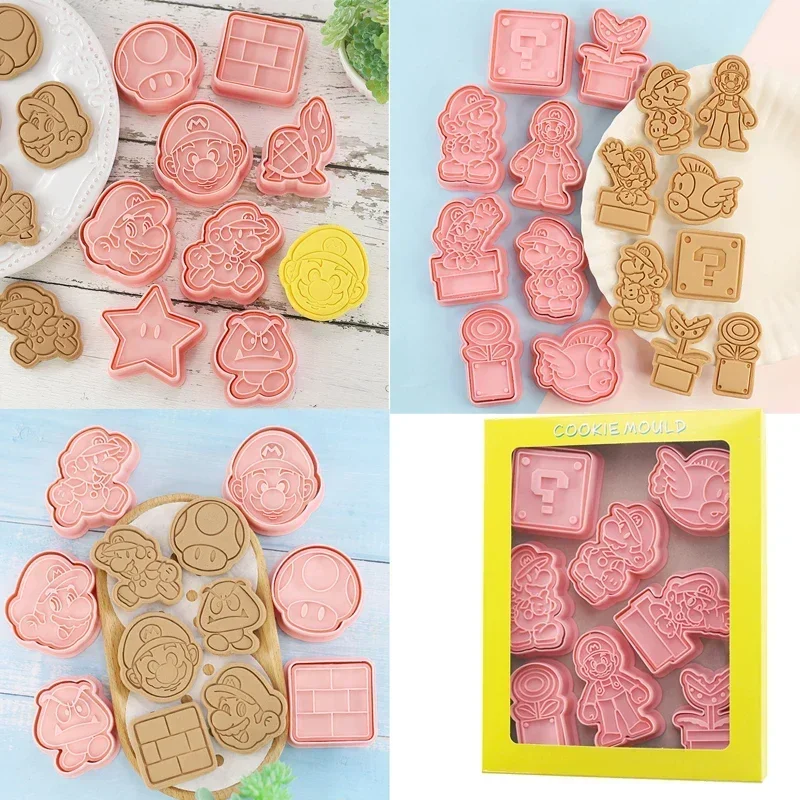 

Super Mario Bros Animation Cookie Cutters Question Yoshi Toad 3D Plastic Biscuit Mold Cookie Stamp Cartoon Bakeware Baking Toys