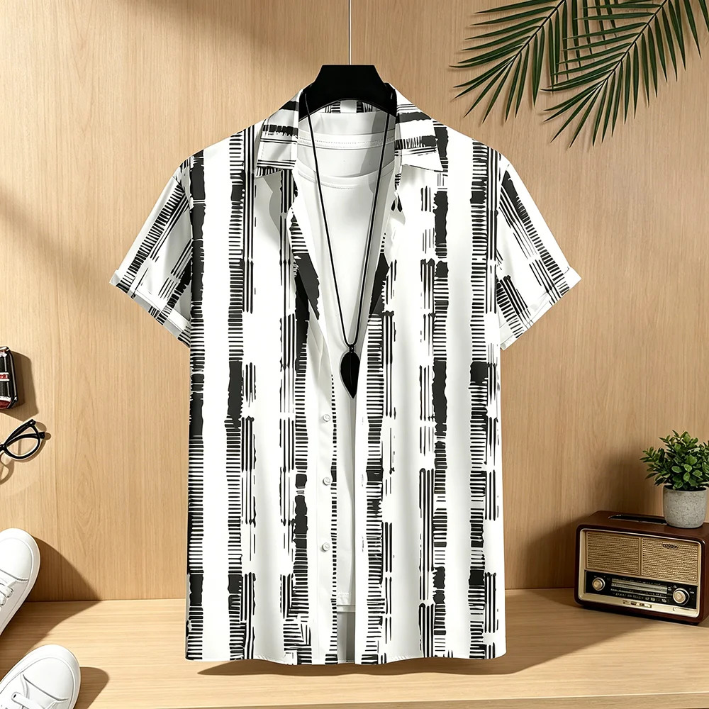Stylish Classic Versatile Striped Shirt Men's Office Commuting Lapel Button Shirt Outdoor Loose Casual Breathable Summer Blouse
