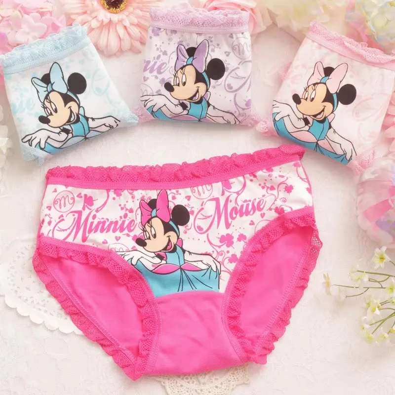 Ropa interior de algodón de disney para niños, bragas con patrón de Minnie, Pantalones suaves, 2 a 10 años, 4 Uds./lote