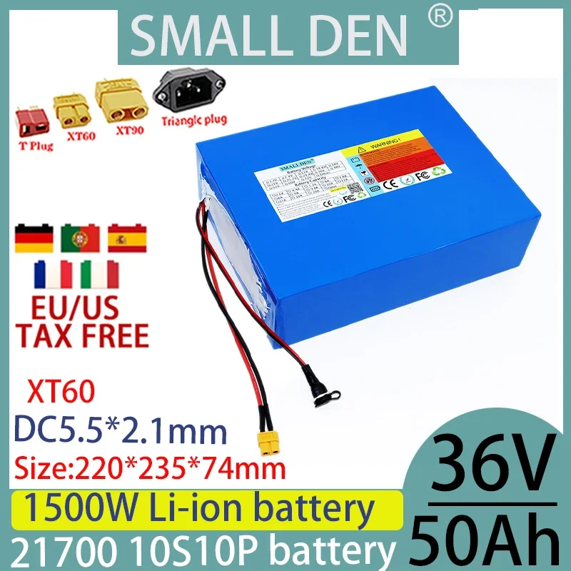 Brand new 36V 50Ah 10S9P 21700 lithium battery pack, 1500W various types of transportation mobile batteries,customizable 40A BMS