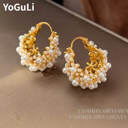 Fashion Jewelry Vintage Temperament Simulated Pearl Flower Basket Earrings For Women Female Gifts Delicate Design Accessories