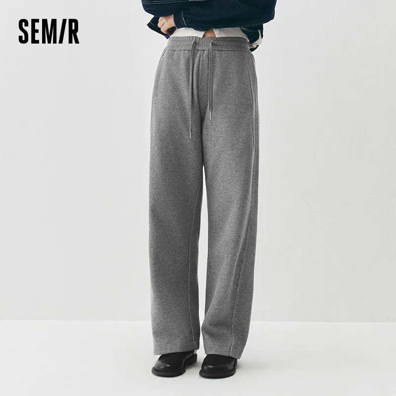 Semir Women Pants Fleece Lined Panelled Design Loose Fit Barrel Leg Elastic Waist Minimal Style Everyday Style 2026 Winter