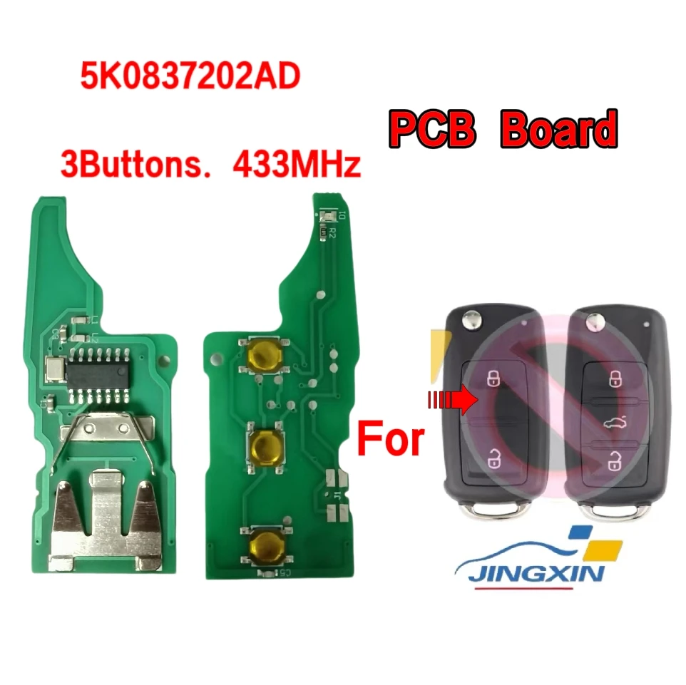 Jingxin Fernbedienungs-Schlüsselplatine für VW Beetle Caddy Eos Golf 6 Jetta Tiguan Seat Skoda Fabia 434,4 MHz ID48 Chip 5K0837202AD – Detail 2