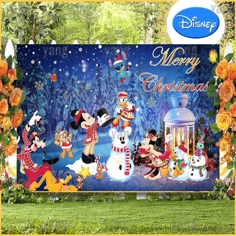 

Lovely Disney Custom Cartoon Mickey Minnie Goofy Pluto Snowflake Forest Backdrop Christmas Photography Backgrounds Decoration