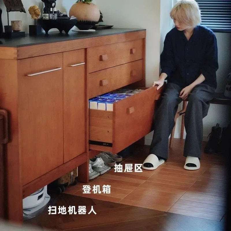 for Nordic Solid Wood Bucket Cabinet Household Entry Porch Shoe Cabinet Bauhaus Style Storage for Sweeping Robot Cherry Wood