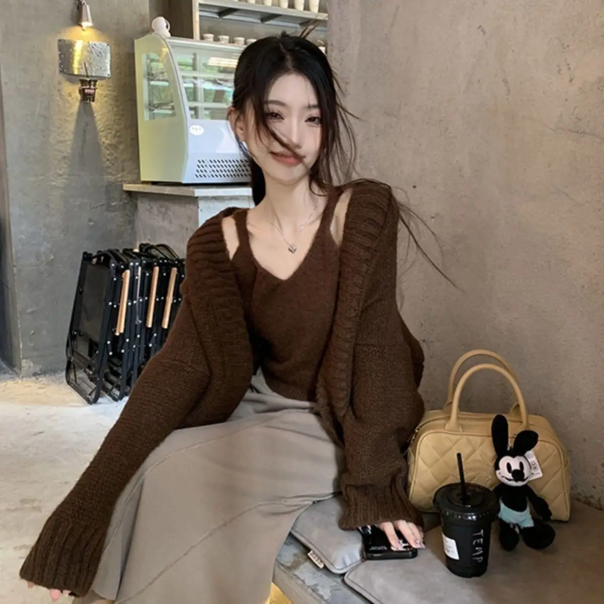 

Sweaters Jumpers Cardigans Womens Alt Angora Cotton Twisted Pattern Mid-Length Winter Slim Classic Traditional Students Warm Ins