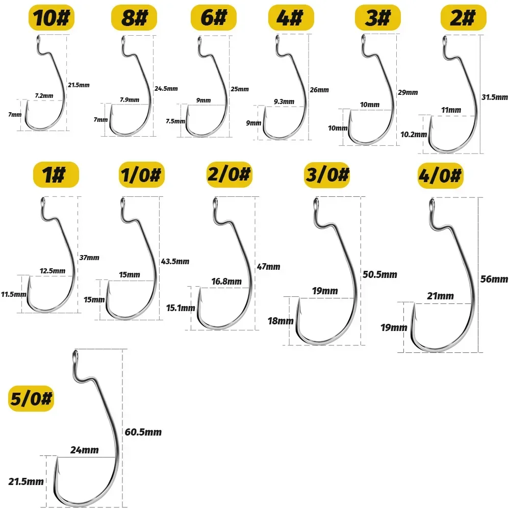 Worm Hooks Boxed Wide Gap Texas Rig Jig Crank High Carbon Steel Offset Barbed Worm Hook Set Fishing Tackle Soft Lure Fishhook