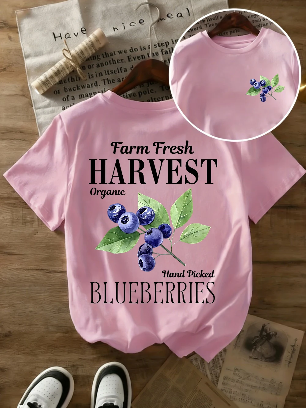 Farm Fresh Blueberries Prints Baumwoll-T-Shirts für Damen, Sommer-Kurzarm-T-Shirt, lässige, weiche, übergroße Oberteile, einfache T-Shirts mit O-Ausschnitt