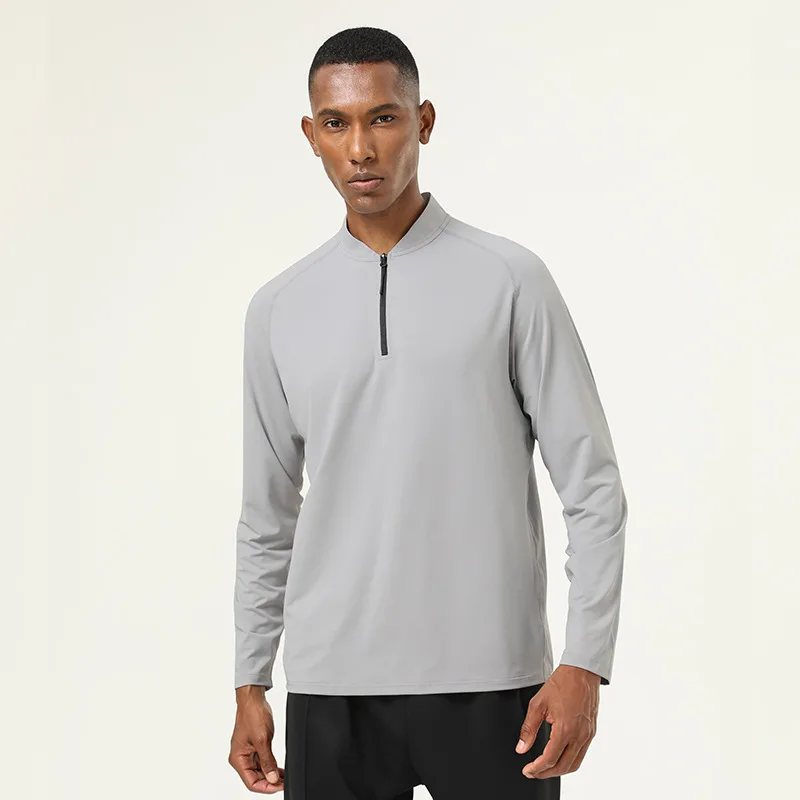 

Men’s Sports Henley Shirt Quick Dry Stretch Long Sleeve Training T-Shirt with Small Stand Collar and Zip for Running & Fitness