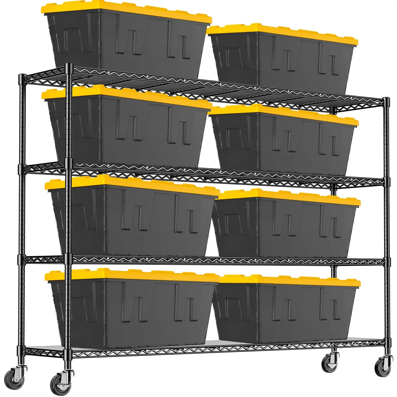 60'' W Storage Shelves Wire Shelving with Wheels, Heavy Duty Metal Garage Shelving, Adjustable Wire Rack with Liners