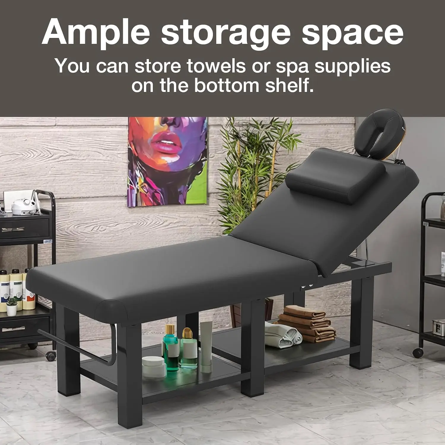 Heavy Duty Massage Table with Face Cradle, PU Leather, Metal Frame, Adjustable Spa Bed for Therapy, Tattoo, Salon, Customized