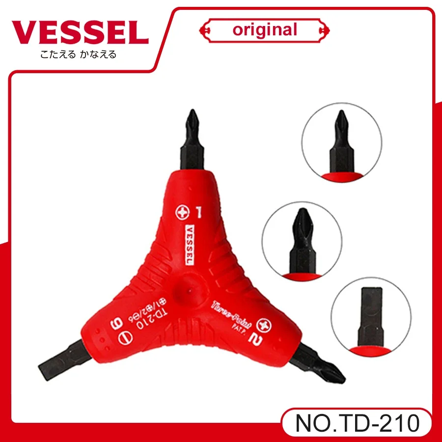 VESSEL Franchise Screwdriver Series No.TD-210/TD-220B/TD-240G/TD-250Y, three-head screwdriver, a cutter head of 3 sizes,Y-shaped