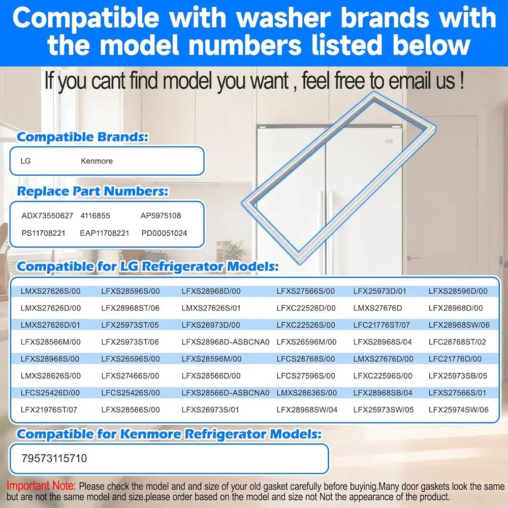 حشية باب الثلاجة الفرنسية المطورة 39.57 بوصة × 17.13 بوصة ADX73550627 متوافقة مع استبدال حشية سدادة باب الثلاجة LG #4