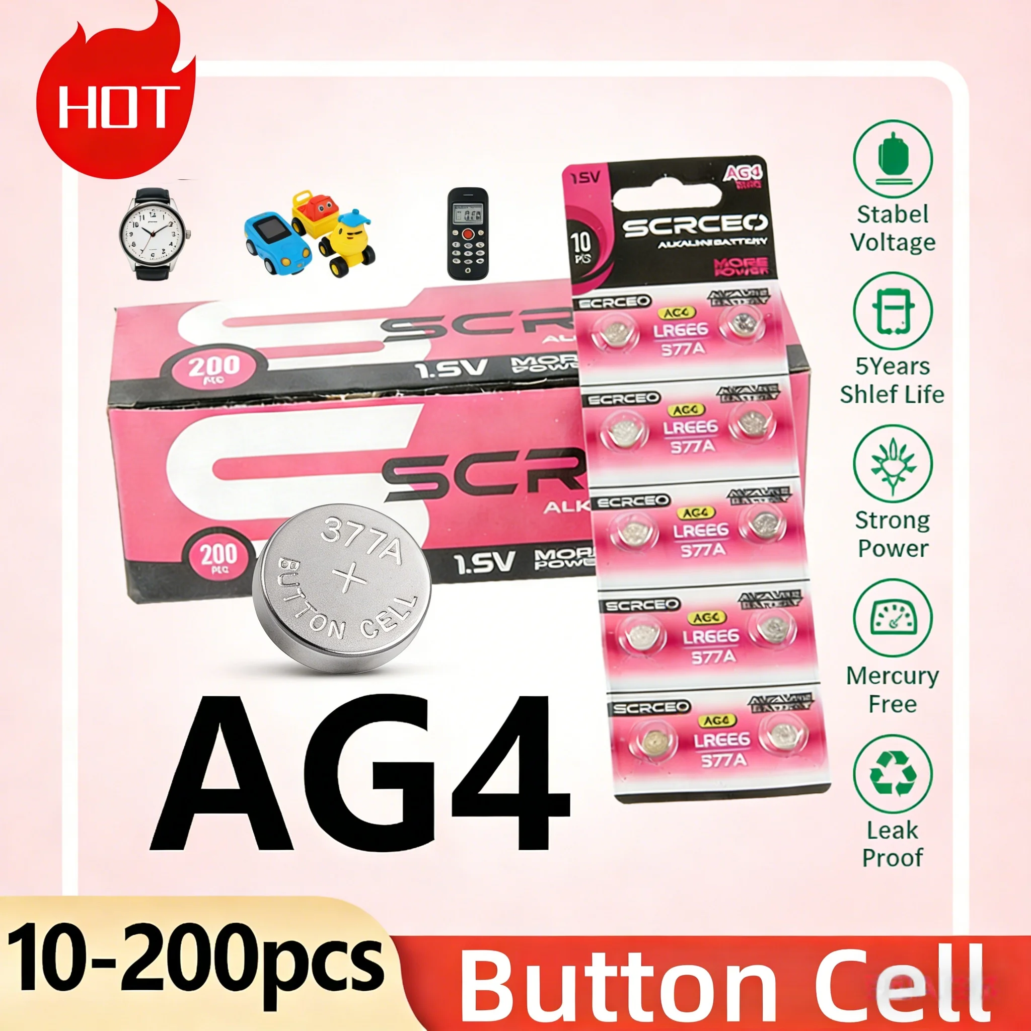 

SR626SW Watch Battery AG4 LR626 SR626 626SW 377A V377 1.5V Button Cell Batteries for Mini Flashlight Toy Thermometer Carded