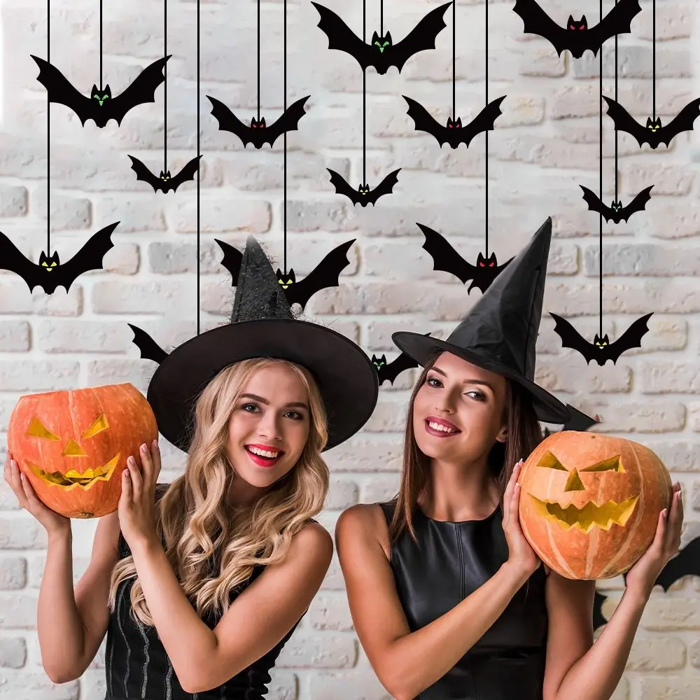 

Funny Spooky Halloween Bat Decorations with Eyes Trick or Treat Bats Wall Decor Realistic Simulation Bat Pendant Halloween Party