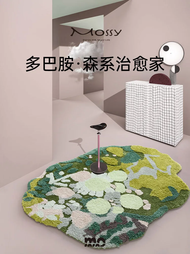 

Moxi Green Moss Forest Carpet, Dopamine Living Room Bedroom Bedside Blanket Ins Bay Window Blanket Irregular Floor Mat