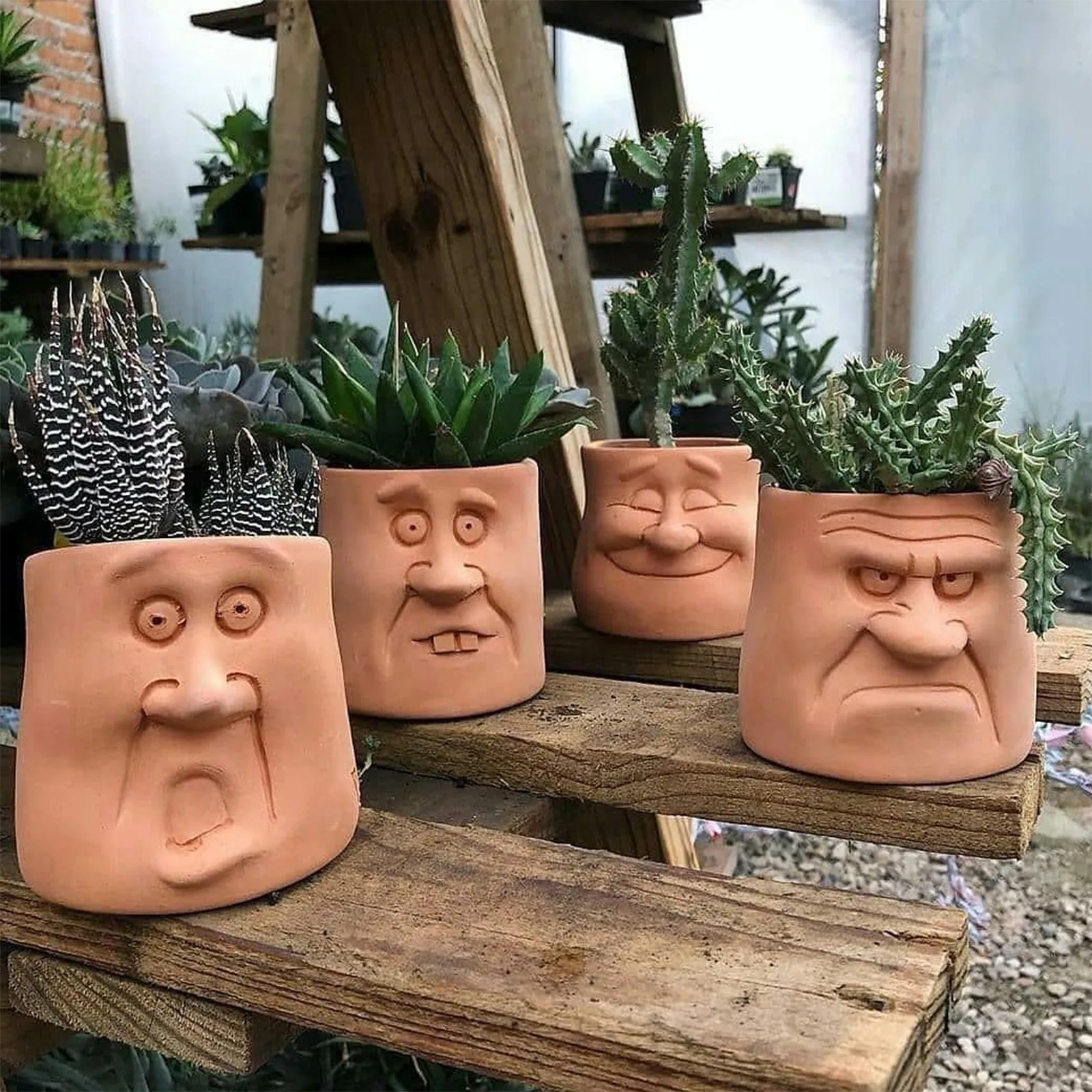 Flower Pots Decorated With A Caricature Of A Face Funny Potted Resin Ornaments Novel funny potted plants flowerpot Weird statues