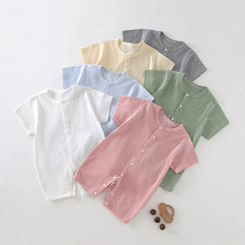 Breathable Mesh Short Sleeve Jumpsuit for Newborn Baby Summer Air Conditioning Suit of Boys Girls Infant Thin Sleepwear Crawling