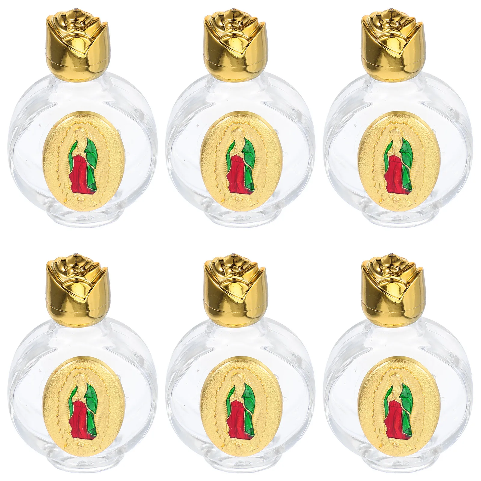 

6Pcs Holy Water Bottle Catholic 15Ml Embossed Alloy Craft Reusable Glass Flask for Church Decor Blessing Travel Use