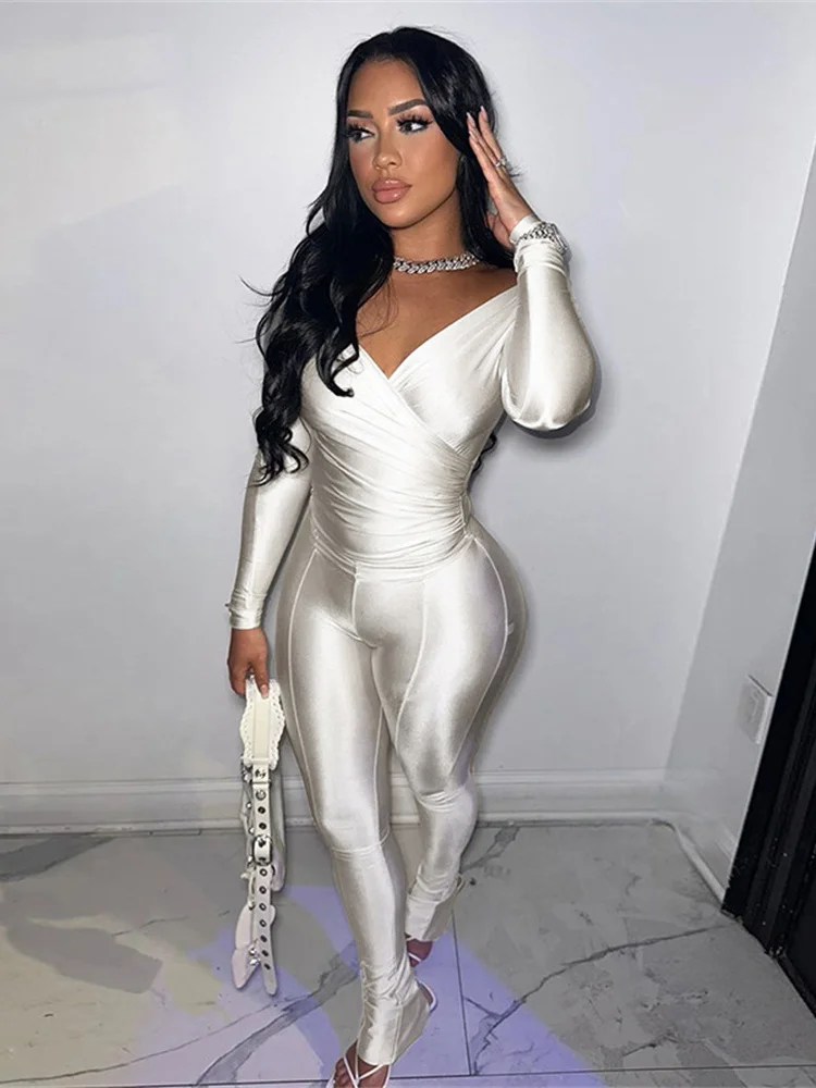 Nibber Elegant Women Tracksuit 2 Piece Set Skinny Cross Slash Neck Crop Tops+Leggings Stretch Vogue Matching Streetwear Outfits