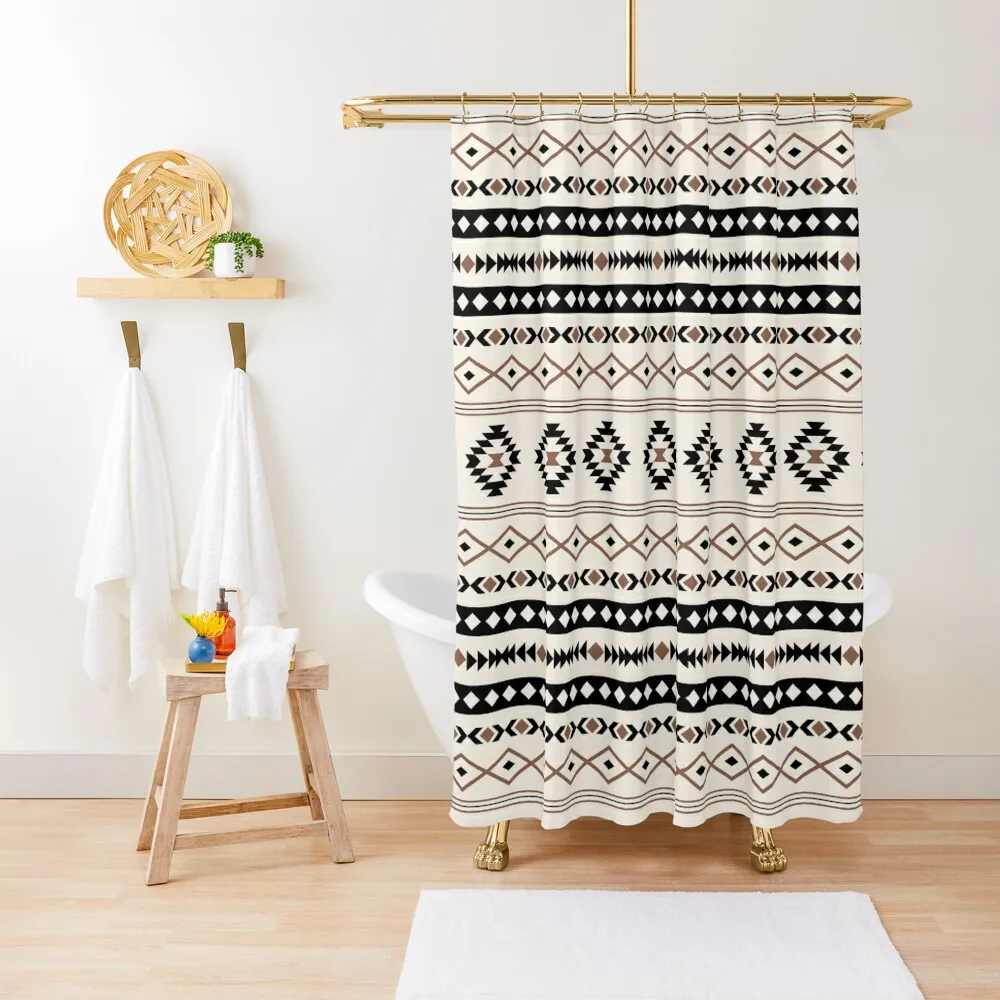 

Aztec Black Brown Cream Mixed Motifs Pattern Shower Curtain Transparent Bathroom Shower