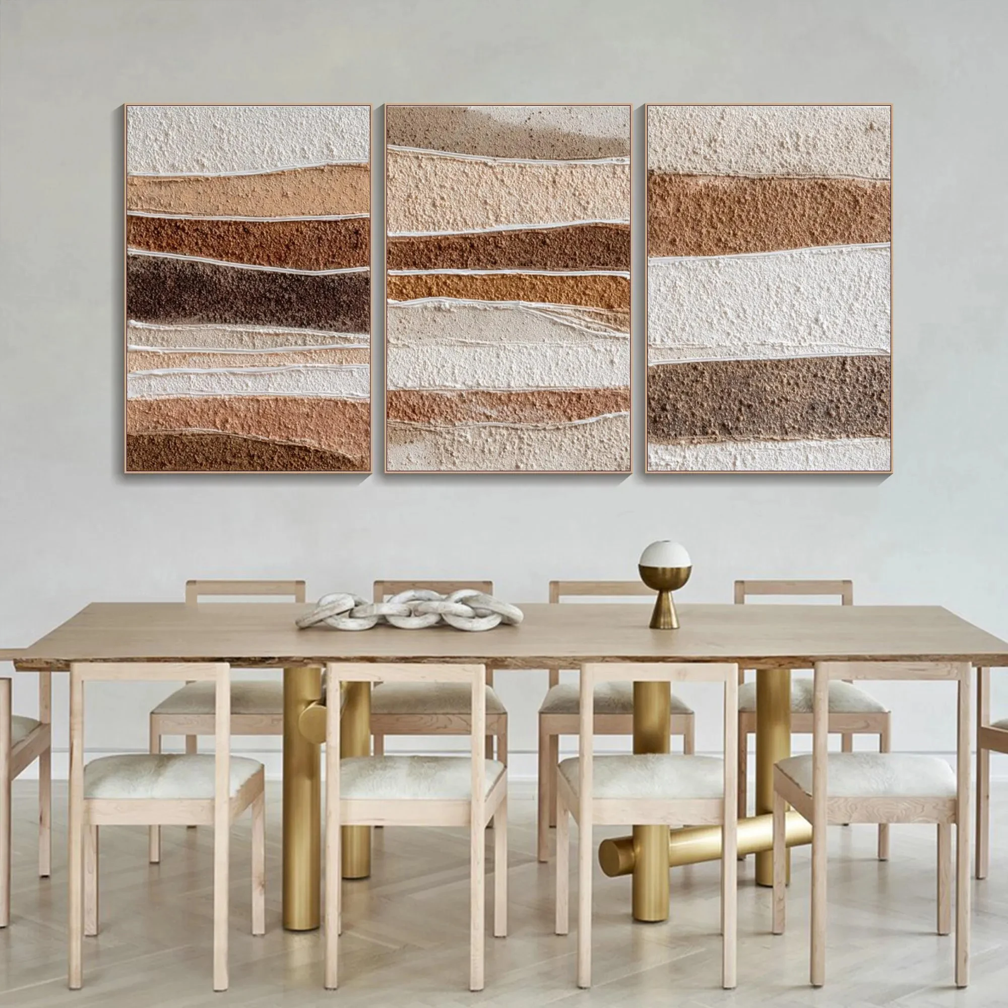 Neutral Earth Tone Textured Abstract Canvas Wall Art Brown Beige Layered Painting Poster Print For Living Room Home Wall Decor