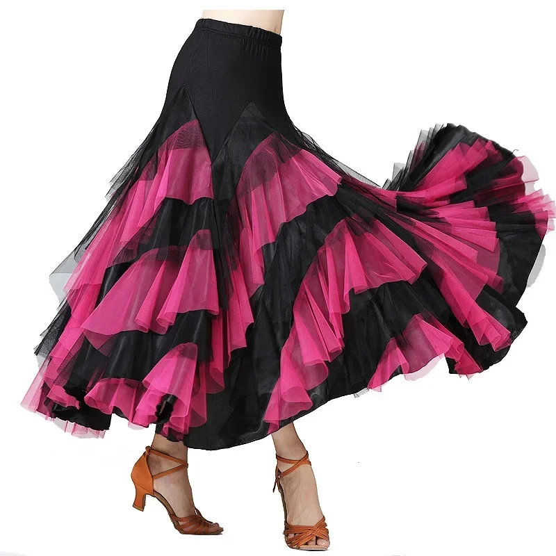 Women Dancing Costume Flamenco Waltz Ballroom Dance Skirt Classical Competition Practice Layered Big Swing Spanish Skirts LU71