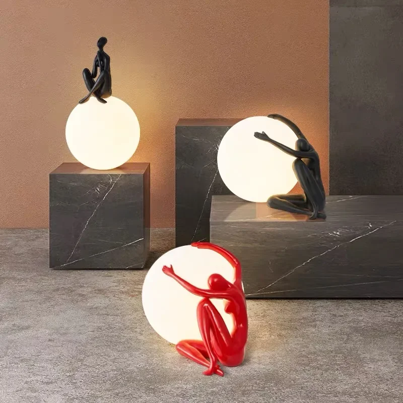 Humanoid Ball Holding Table Lamps Home Decor Living Room Floor Lamp Creative Figure Sculpture Indoor Lighting Bedside Desk Light