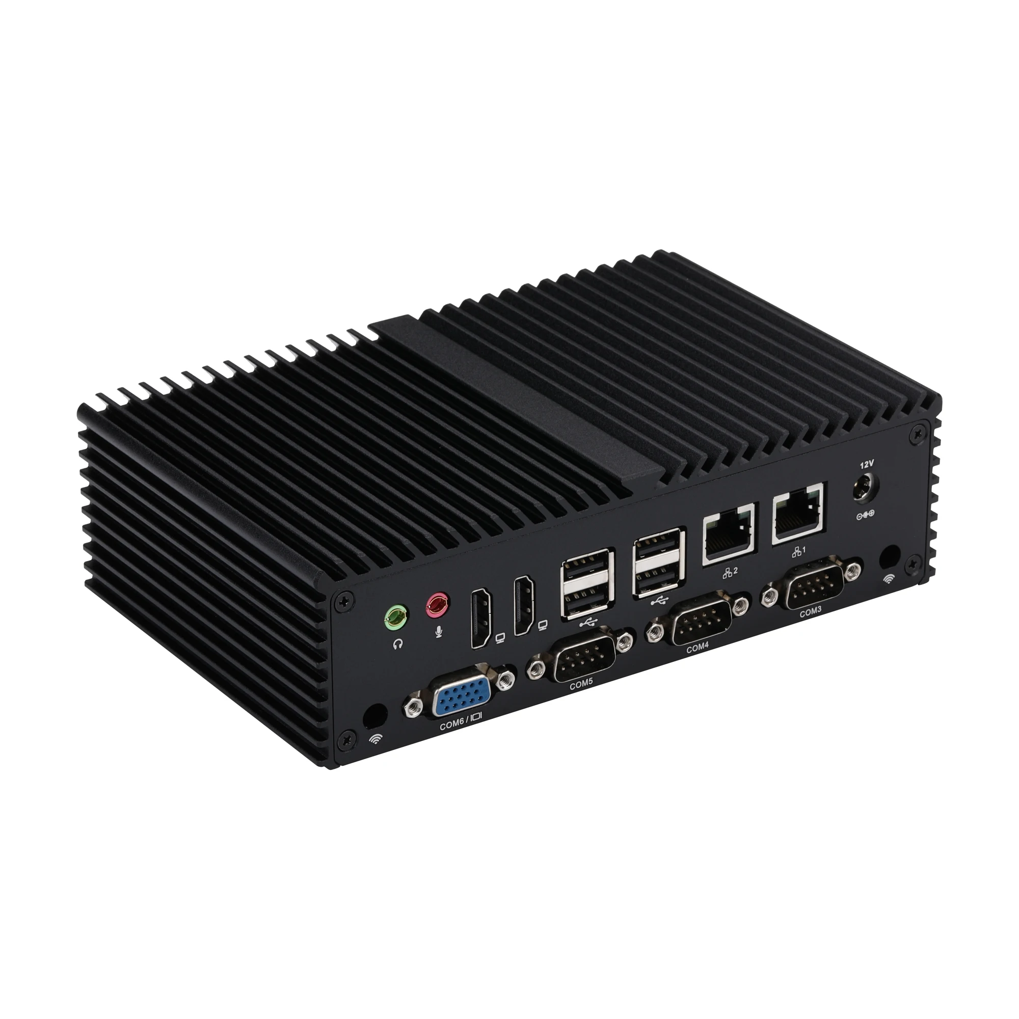 QOTOM Mini PC Q10922X N100 Quad Cores Processor 5 RS232 Serial Port Fanless Industrial PC for Home Office