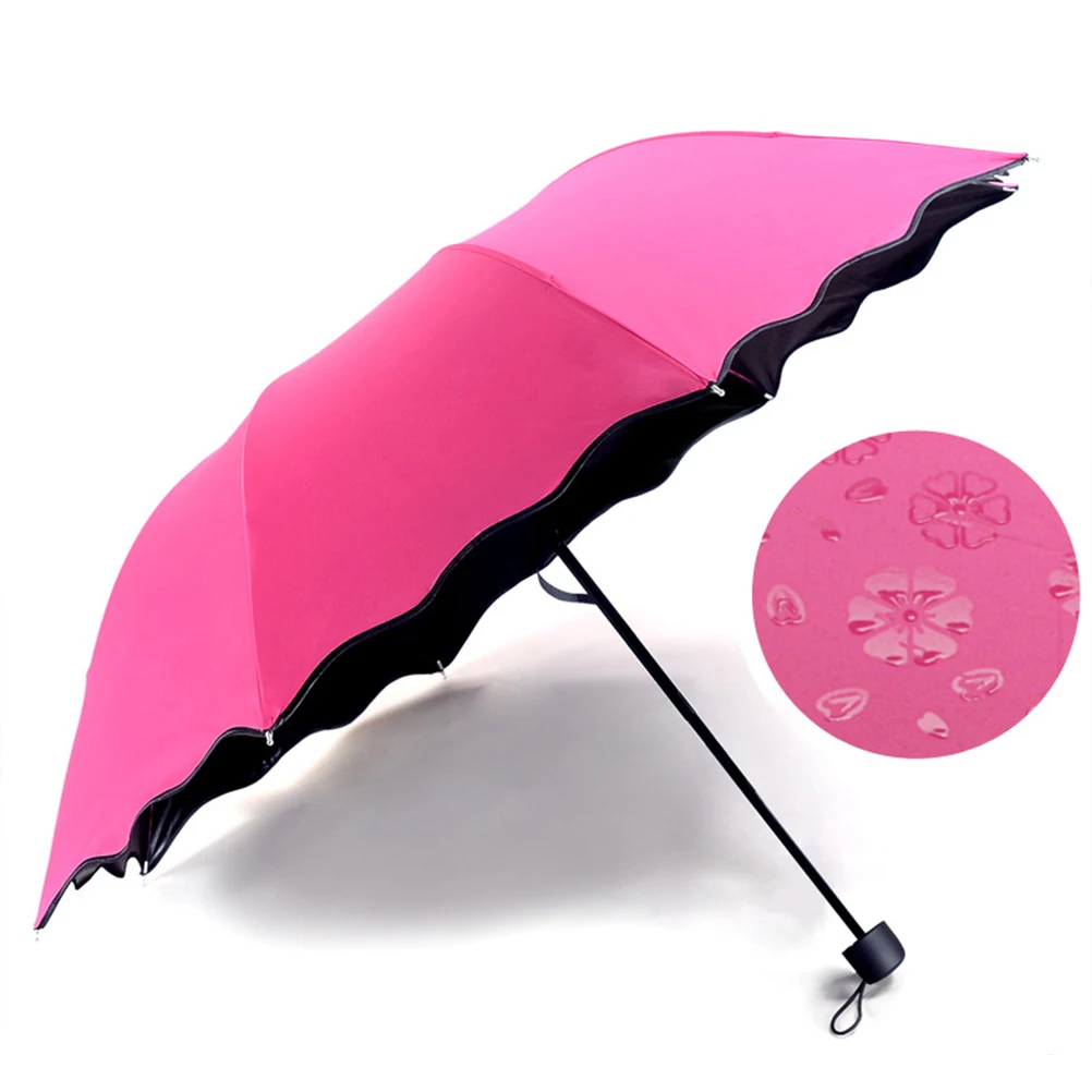 

Dual-Purpose Sun Rain Umbrella Thickened 8 Ribs Foldable Waterproof Travel Umbrella Blossom Embossment Patterned Design