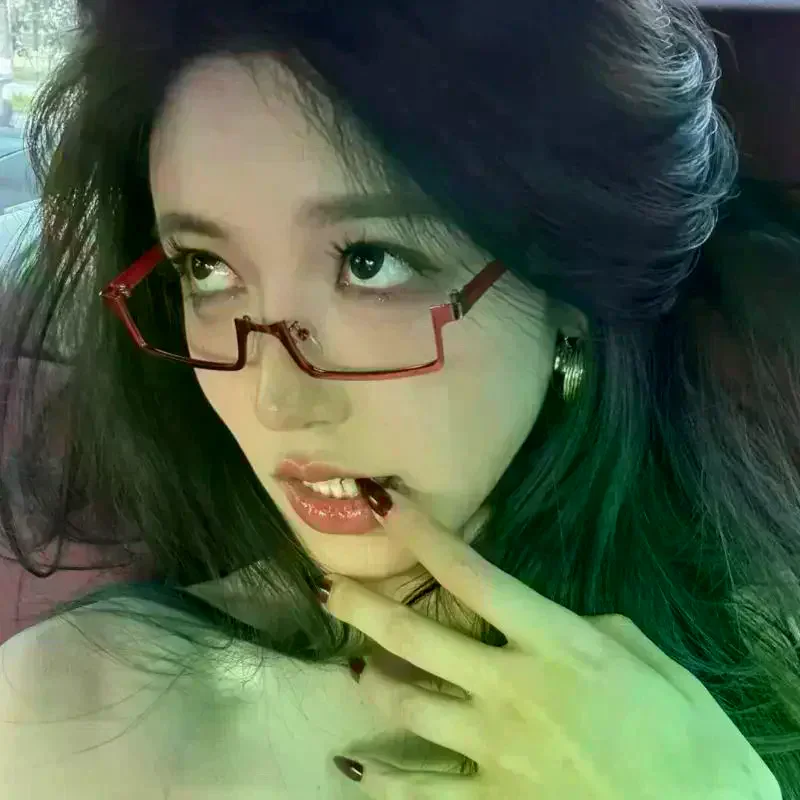Y2K Japanese Anime Glasses Frame Small Square Cosplay Red Half-Frame Glasses No Lenses Fashion Metal Rectangular Eyeglasses