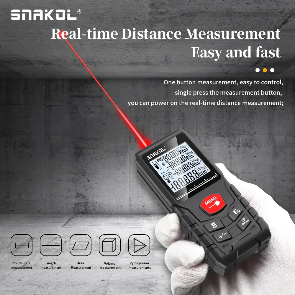 Snakol Laser Distance Meter 50m 70m 100m 120m Professional Rangefinder with Digital Tape Measure Functionality, Precision Ruler,