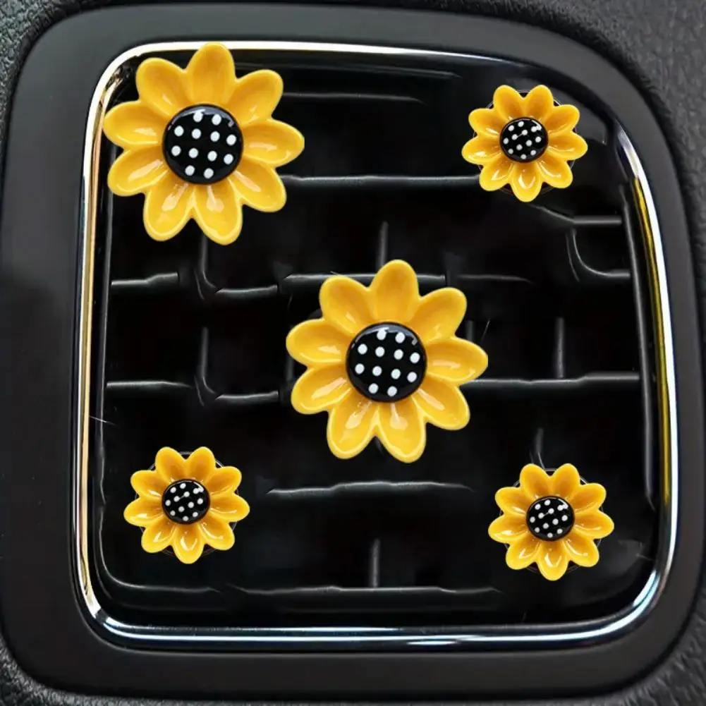 2/5Pcs Cute Sunflower Car Air Freshener Vent Clip Yellow Flower Fragrance Diffuser Interior Decoration Accessories For Women