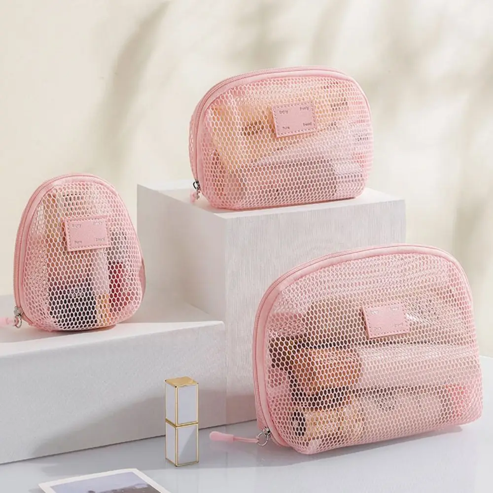 Casual Nylon Cosmetic Bag Hand-held With Zipper Mesh Makeup Bags Multipurpose Mesh Storage Pouch Travel