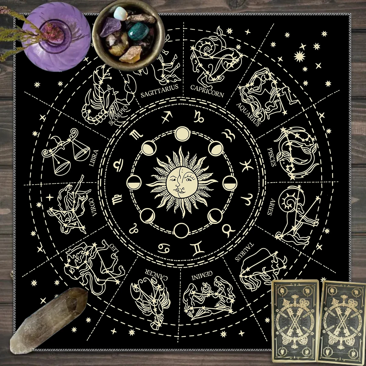 1pc Tarot Tablecloth Pentacle Twelve Constellations Astrological Altar Decorative Game Tablecloth