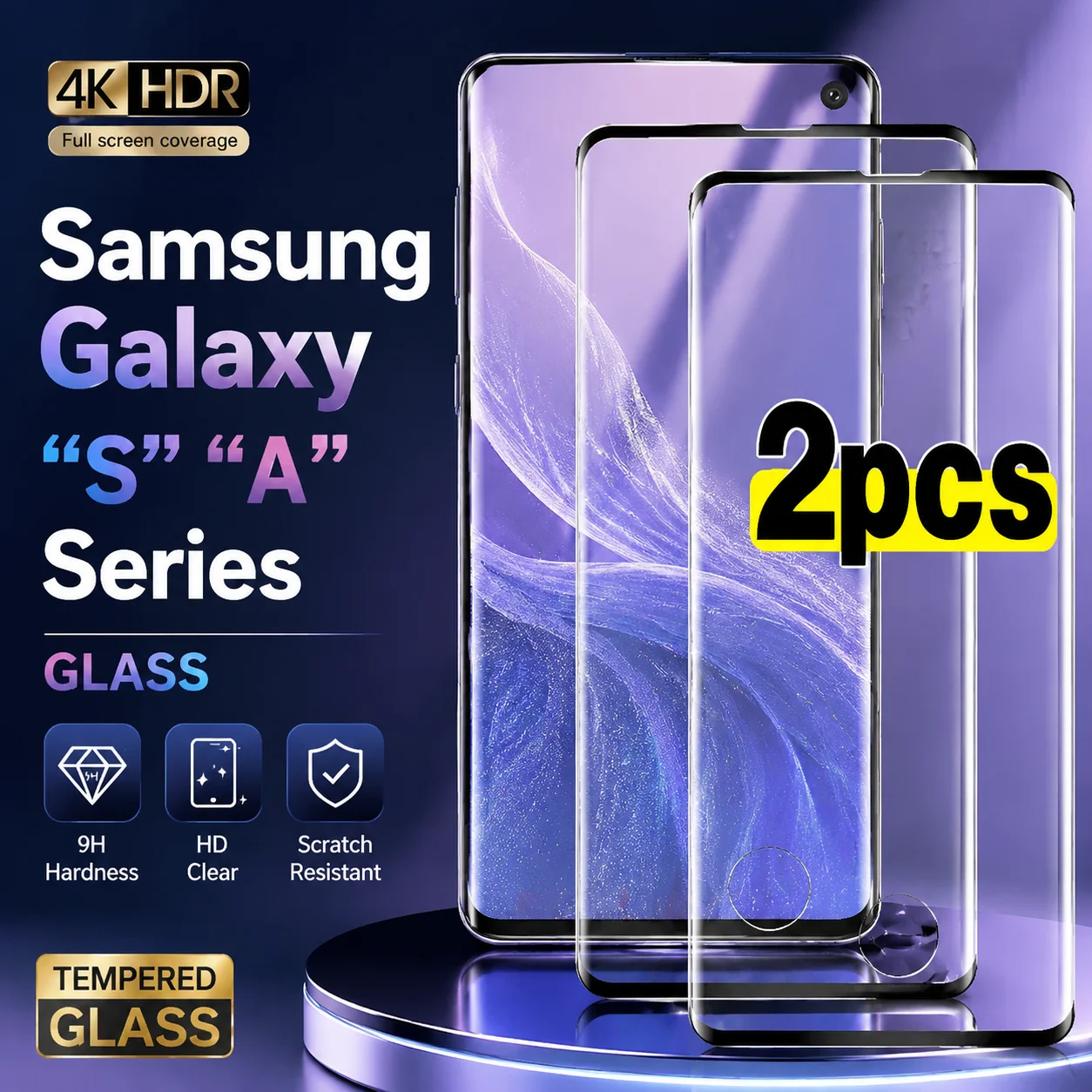2er-Pack HD-Displayschutzfolie aus gehärtetem Glas für Samsung Galaxy S26/S25/S24/S23/S22/S21 „A“-Serie, vollständig abdeckendes, kratzfestes Folien-Set