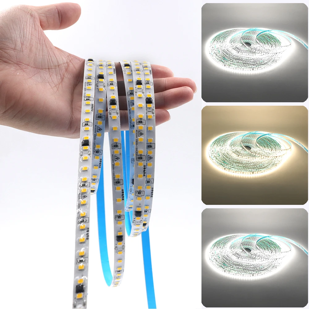 

10cm Cuttable 10m 50m LED Strip Light 220V 2835 120leds Flexible LED Tape IP44 waterproof LED Ribbon for Indoor Home Decoration