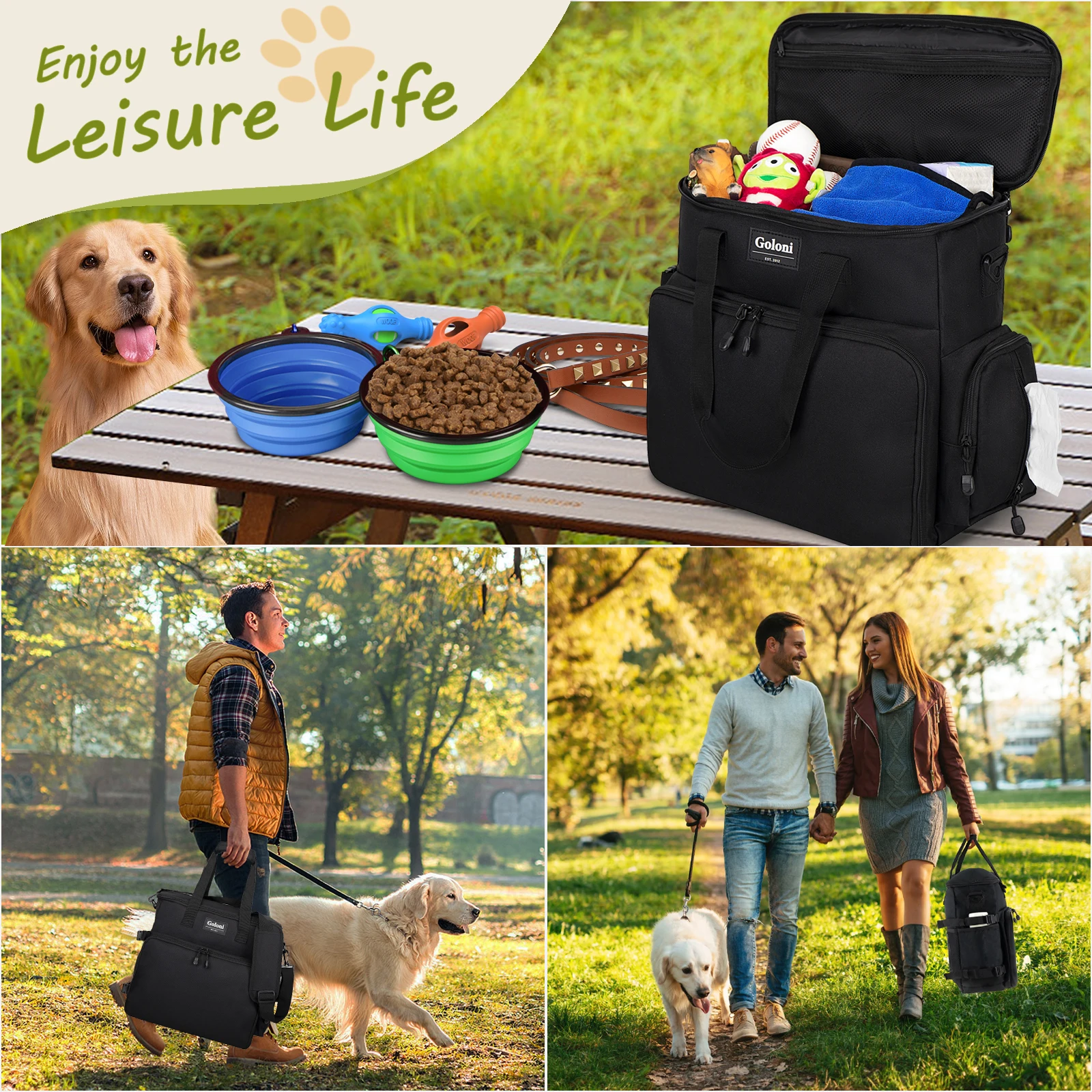 Дорожная сумка для собак, одобренная авиакомпанией — дорожная сумка для домашних животных со складными мисками, контейнерами для еды и ковриком для кормления — органайзер с несколькими карманами для