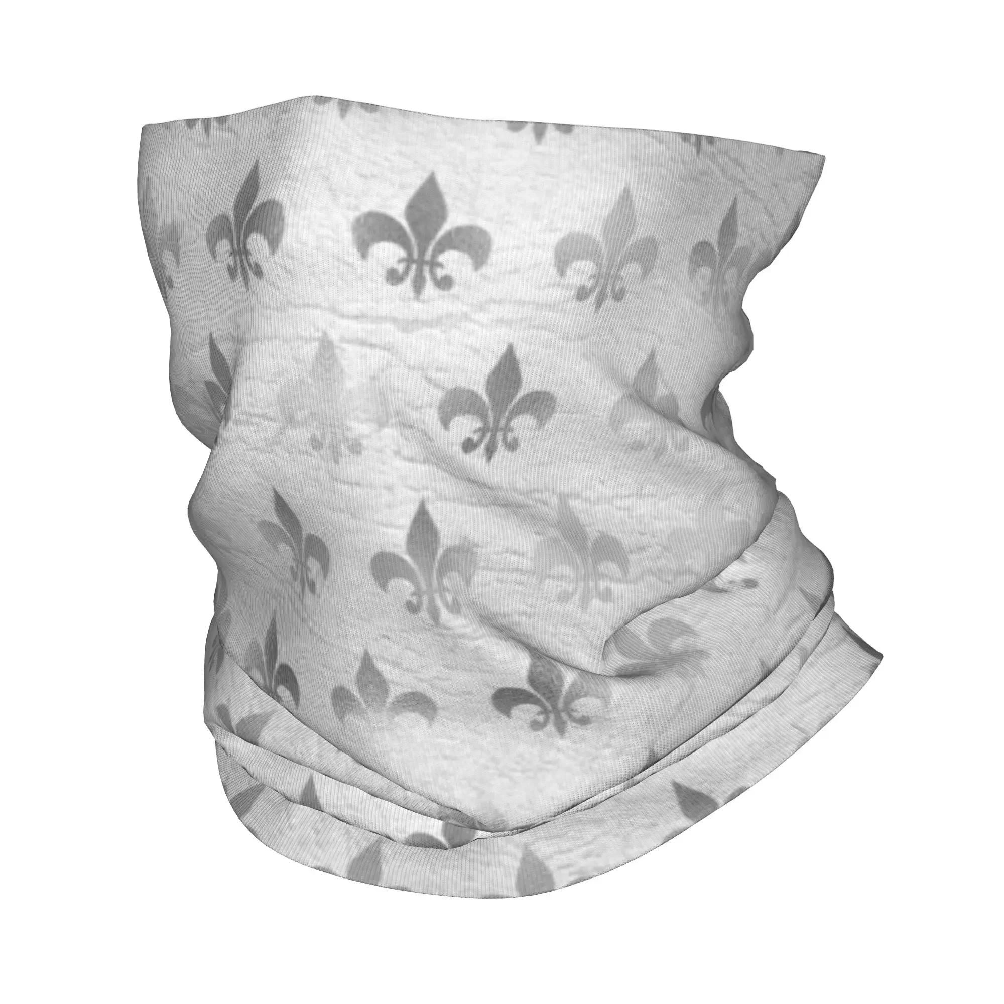 New Royal Silver White Leather Fleur De Lis Bandana Neck Gaiter Windproof Face Scarf Cover Women Lily Flower Headband Tube Balac